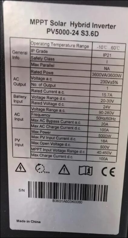 Инвертор Green Power IP21 3.6 кВт 24В mppt PV5000 Инвертор Green Power IP21 3.6 кВт 24В mppt PV5000